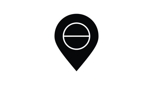 Minimalist black map pointer icon featuring a simple circular shape with a horizontal line centered inside against a clean solid white background for digital interface designs