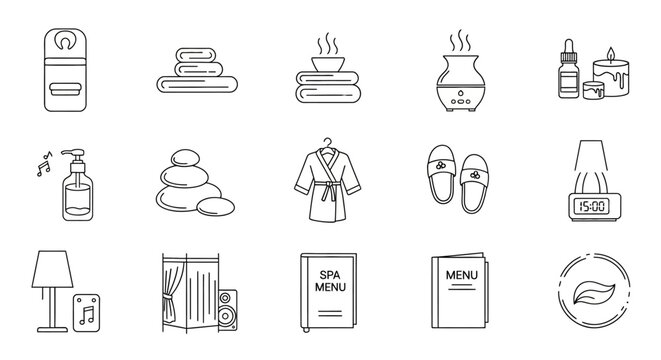 Spa and Wellness Outline Icon Set