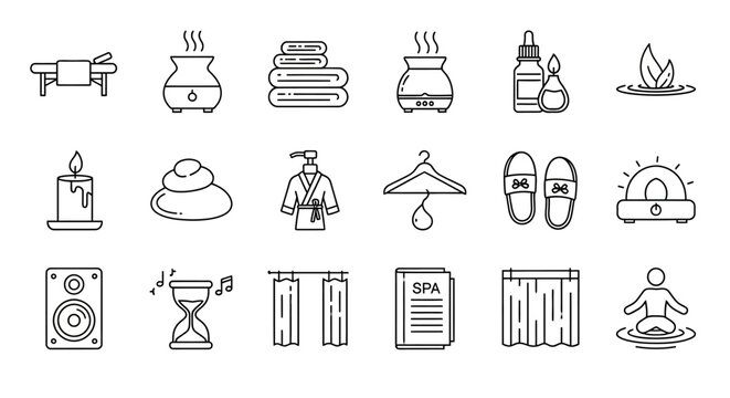 Spa and Wellness Outline Icon Set