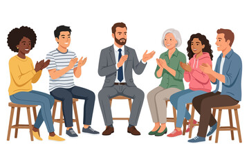 Obraz premium Diverse group of people sitting in a circle clapping.