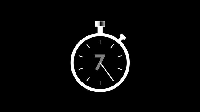 10 seconds analog timer animation count down and count up on stopwatch base over transparent background