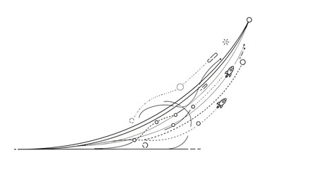 Rockets ascending on a stylized upward trend graph. © Ayu