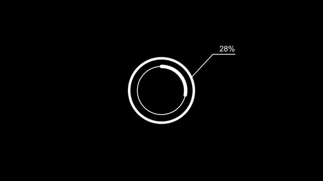 Loading icon red color animation 28% circle.Animated spinning load icon with alpha layer transparent black background.