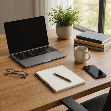 Minimalist Home Office Workspace With Laptop And Coffee