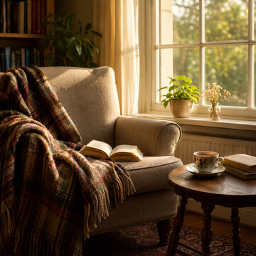 Cozy Reading Nook With Armchair Book And Tea