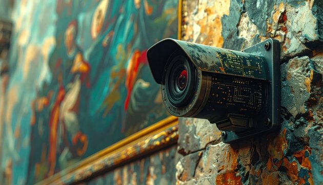 a security camera on old wall