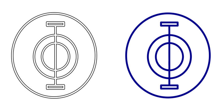 Minimalist geometric circular icon with vertical axis line and concentric rings for balance stability measurement symbol and abstract design element