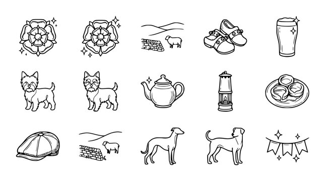 Yorkshire Icons: Roses, Dogs, Landscape, Tea, Beer, Shoes, Flat Cap, Flags