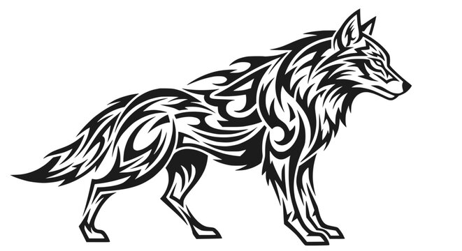 Tribal Wolf Tattoo Design, Wild Animal Silhouette, Vector Art
