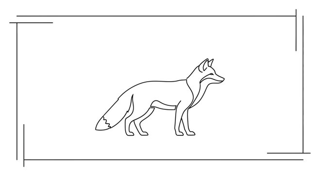 Minimalist Line Art Fox Standing Profile View - Vector Illustration