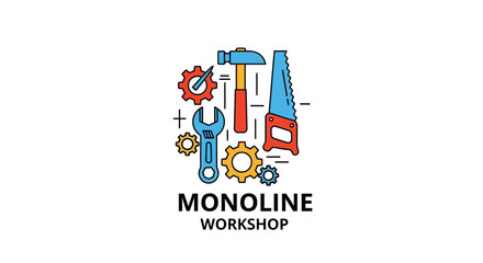 Obraz premium Monoline Workshop Tools Logo Design