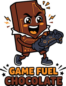 Energetic chocolate bar character playing games with controller chocolate controller character excitement