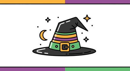 Naklejka premium Whimsical Witch Hat with Stars and Moon - Halloween Icon