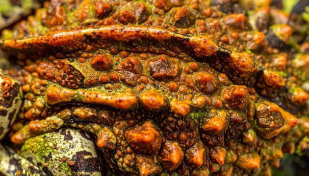 Close-up of a colorful textured toad.