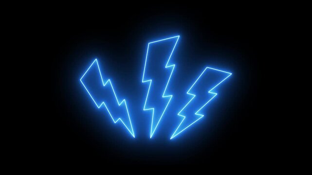 Neon Energy glow electricity lighting 3 bolt sign icon. neon battery charging icon animation. neon bolt icon on a black background 4k video animation.