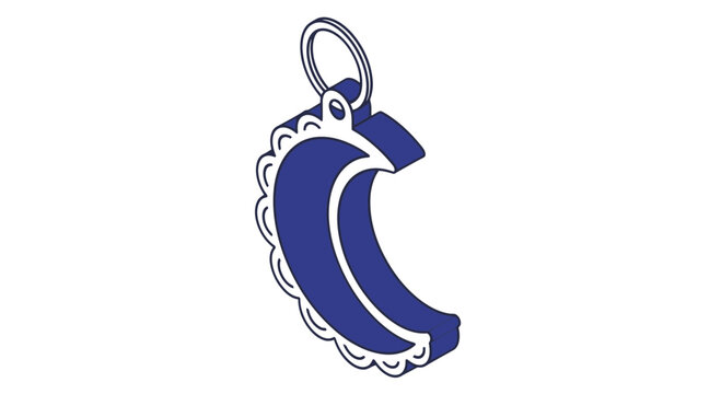 Blue Metal Keychain with Crescent Shape.