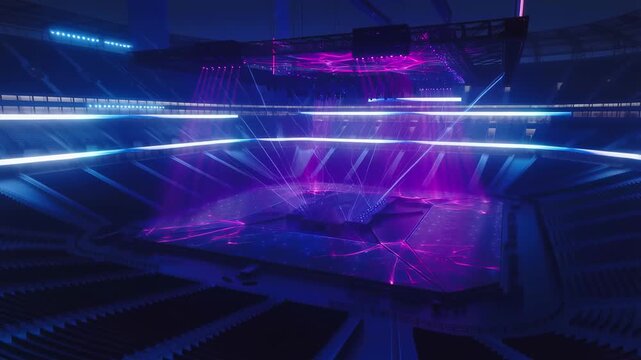 Dynamic led light show at a football world cup stadium with vibrant neon colors