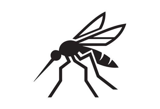 Cartoon mosquito isolated on white background, Mosquito silhouette icon.