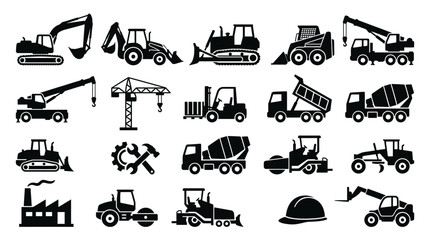 Obraz premium Heavy Construction Equipment Vehicle Icons.
