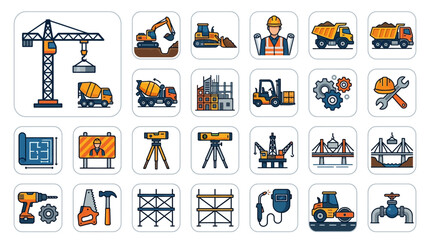 Fototapeta premium Construction tools and equipment icons.