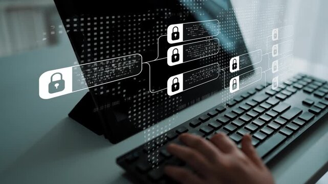 Blockchain structure showing distributed data blocks linked with encryption, representing secure transaction verification, decentralized control, and immutable record system Marrow