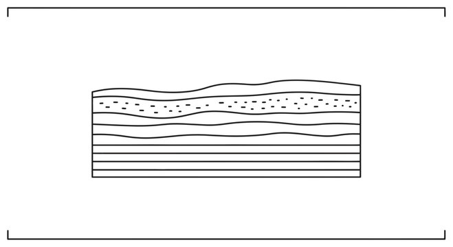 Stratified Rock Layers with Sedimentary Deposits, Geological Cross-Section