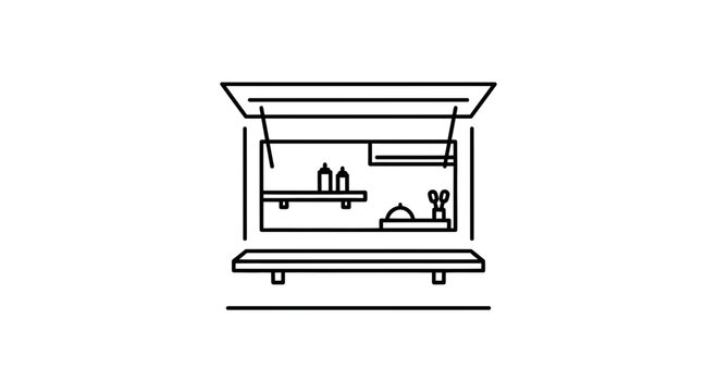 Street Food Truck Icon, Mobile Kitchen, Fast Food Stand, Vector Outline