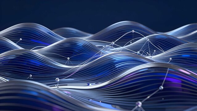 Modern technology landscape with geometric wave structures and smooth data visualization concept