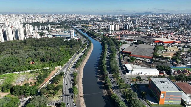Marginal Tiete in Sao Paulo, aerial view.