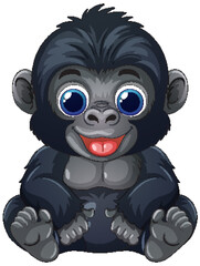 Obraz premium Cute Cartoon Baby Gorilla Character Sitting Isolated on White Background
