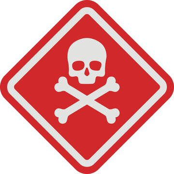 Red diamond caution sign with skull and crossbones indicating danger or poison, a warning symbol for hazardous substances or situations