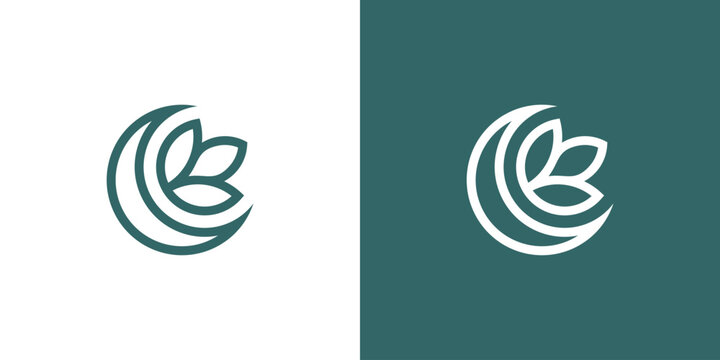 logo design combining leaf and moon, design vector icon idea.