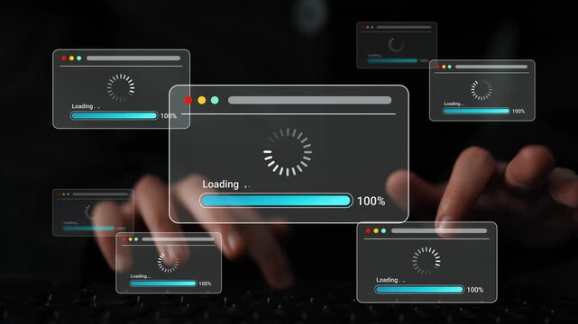 Digital Interface Display with Multiple Loading Indicators and Progress Bars Representing Online Activity and User Engagement in a Modern Workspace Environment Gluon.