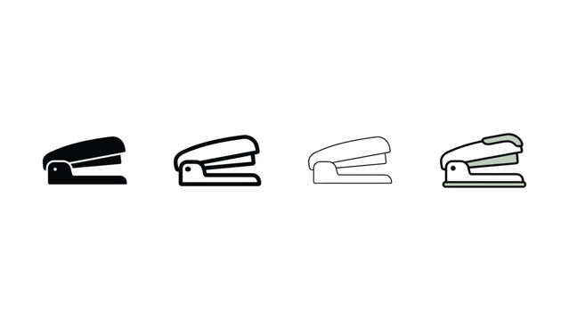 Four different styles of stapler icons in a row on white background