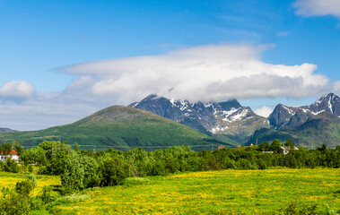 Obraz premium Lofoten Island, Norwegian Sea, Alesund, Hjorundfjord, Finnmark, Norway, Arctic, Norwegian fjords