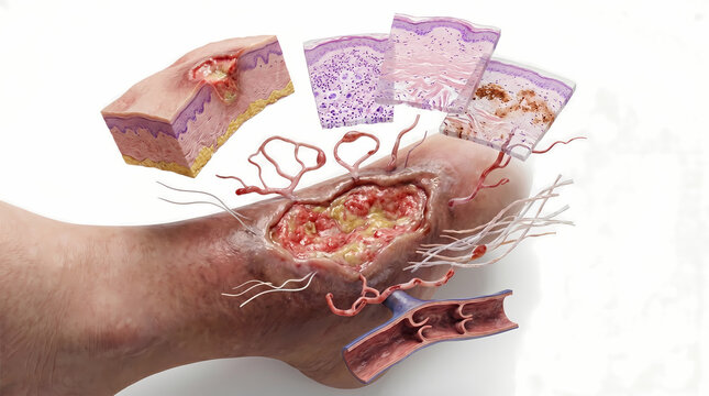 Diabetic Foot Ulcer Cross-Section And Microscopic Views