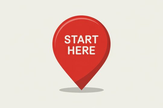 Red Location Marker with Start Here Text on Light Background