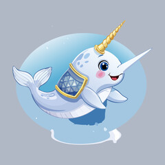 Vibrant vector illustration of cheerful little narwhal character playing with water splash in arctic sea perfect for merchandise print showcasing rich detailed © firstcolor