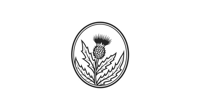 Black and White Thistle Plant Illustration.