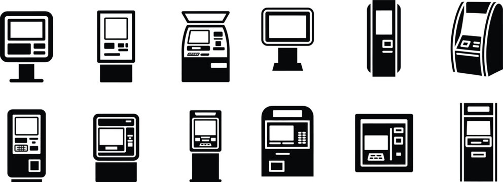 Various automated teller machines and kiosks, ATM bank machine, payment kiosk, information terminal, self-service station.