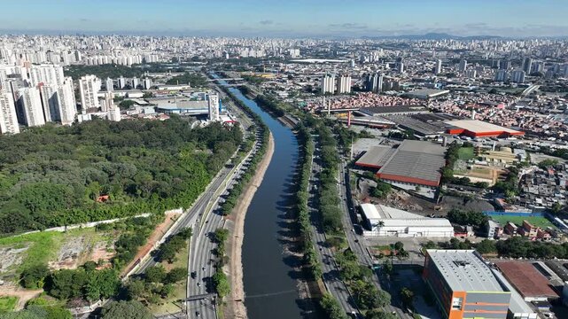 Marginal Tiete in Sao Paulo, aerial view.