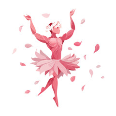 Beautiful flower ballerina girl dancing gracefully with pink petal tutu dress for ballet school posters dancing academy logos and nursery art © firstcolor