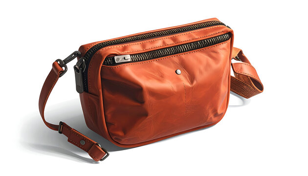 Modern orange nylon crossbody bag with zipper pockets and adjustable shoulder strap.