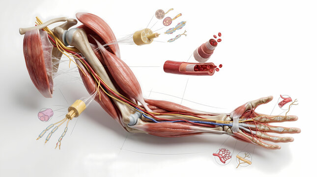 Human Arm Anatomy Model with Nervous System and Blood Vessels