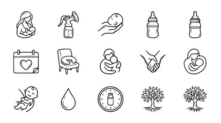 Fototapeta premium Baby Care Icons: Breastfeeding, Bottle Feeding, Family Love, Parenting, Maternity Set