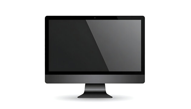 Modern Sleek Black Desktop Computer Monitor Mockup with Blank Reflective Screen.