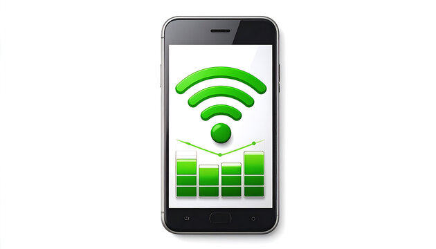 Modern Smartphone Displaying Green Wifi Signal Icon and Data Usage Bar Chart on Screen.
