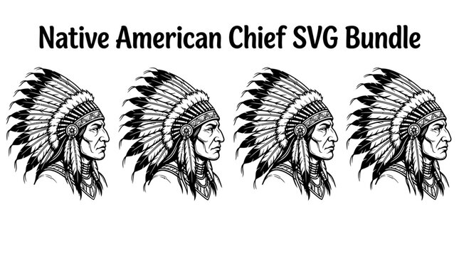 Native American chief profile sketches with feathered headdress.