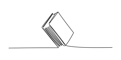 A single continuous line drawing of a book standing upright representing knowledge and education in a minimalist and clean black and white vector art style Vector, illustration © Raj Creator