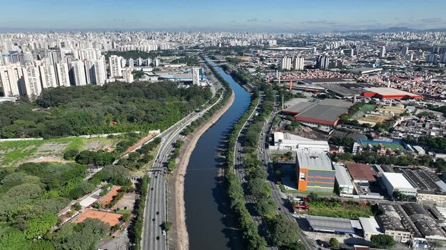 Marginal Tiete in Sao Paulo, aerial view.